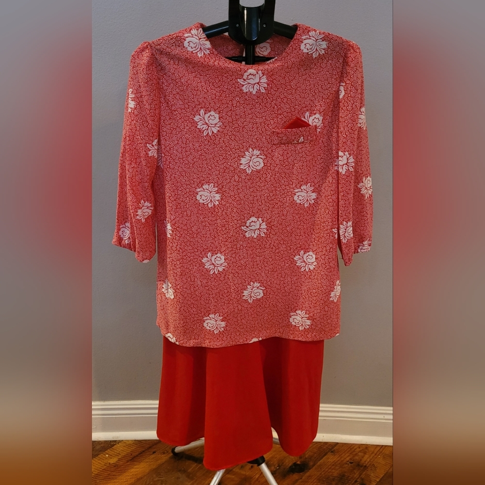 Vintage Drop Waist Red Floral Dress by Earth Angel